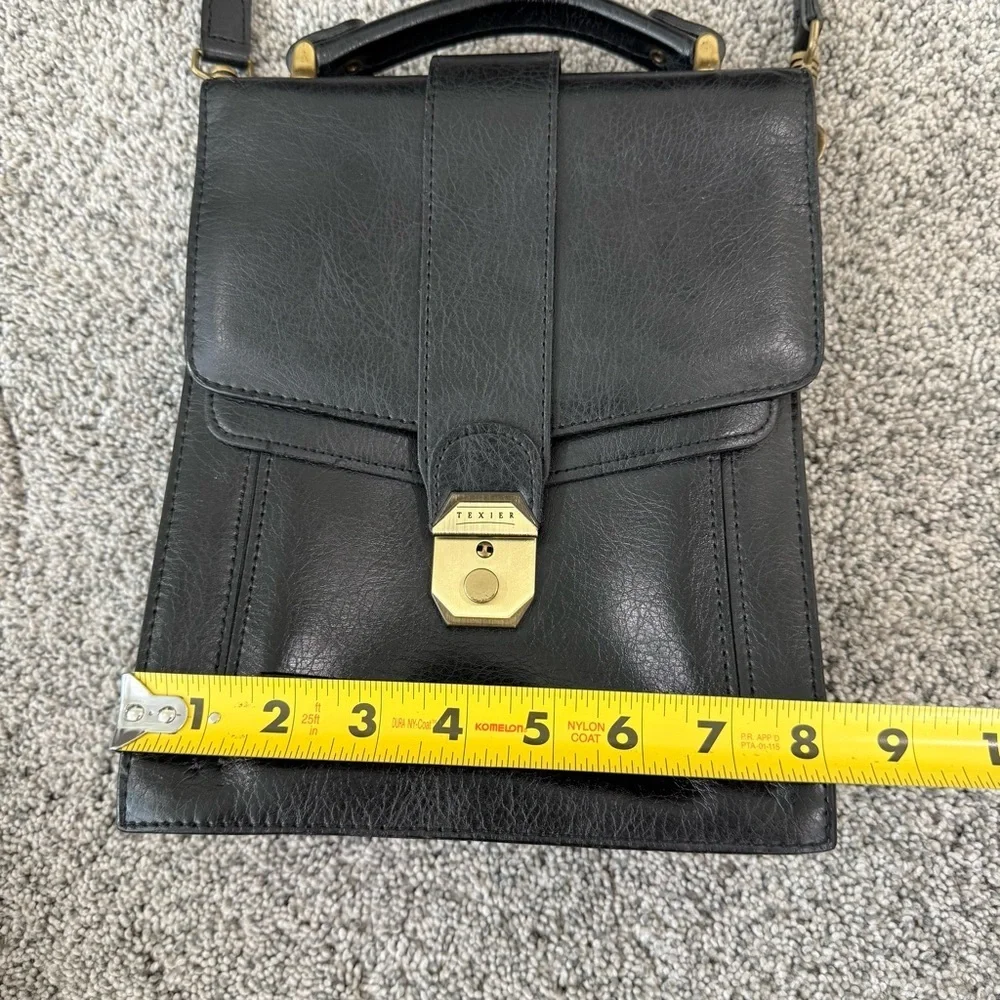 Vintage Texier Black Leather Top Handle Crossbody Bag Flap With Key Unisex